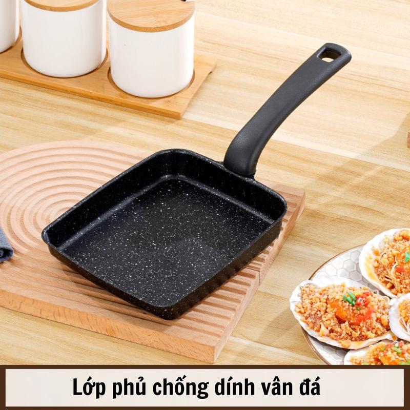 Chảo Vuông Chiên Trứng Cuộn Vân Đá Chống Dính 19cm , Đáy Từ Dùng Được Cho Mọi Loại Bếp