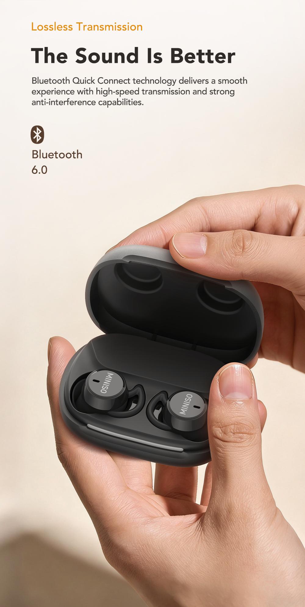 MINISO MS217 Sleep Earbuds, Comfortable, lightweight design, Bluetooth 6.0, IPX5 waterproof, HIFI sound quality, suitable for sleeping, working, studying, and voice calls | Built-in microphone | AI translation