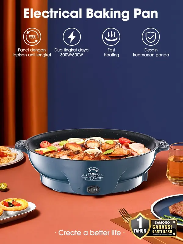 (BISA COD) SAMONO Panci Listrik Panggangan Grill BBQ Anti Lengket diameter 26cm [SW-EBP26] 1