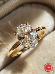 925 スターリングシルバー製 4 爪卵型ジルコンレディースリング、結婚・婚約・デート・記念日・バレンタインプレゼント向け