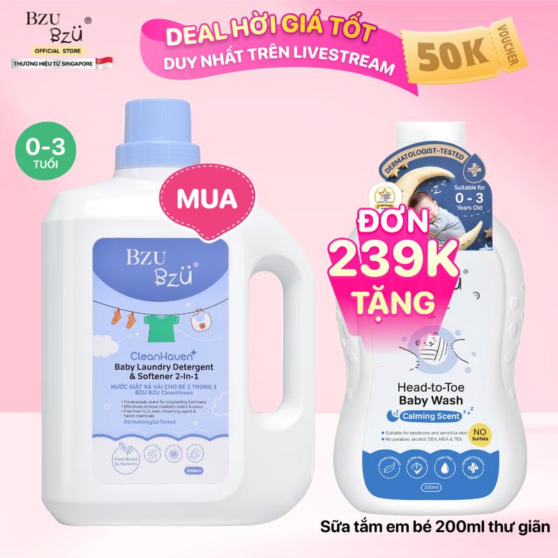  3L 1L  Nước Giặt Xả Vải 2in1 Cho Bé Sơ Sinh Thơm Lâu - An Toàn CleanHaven 
