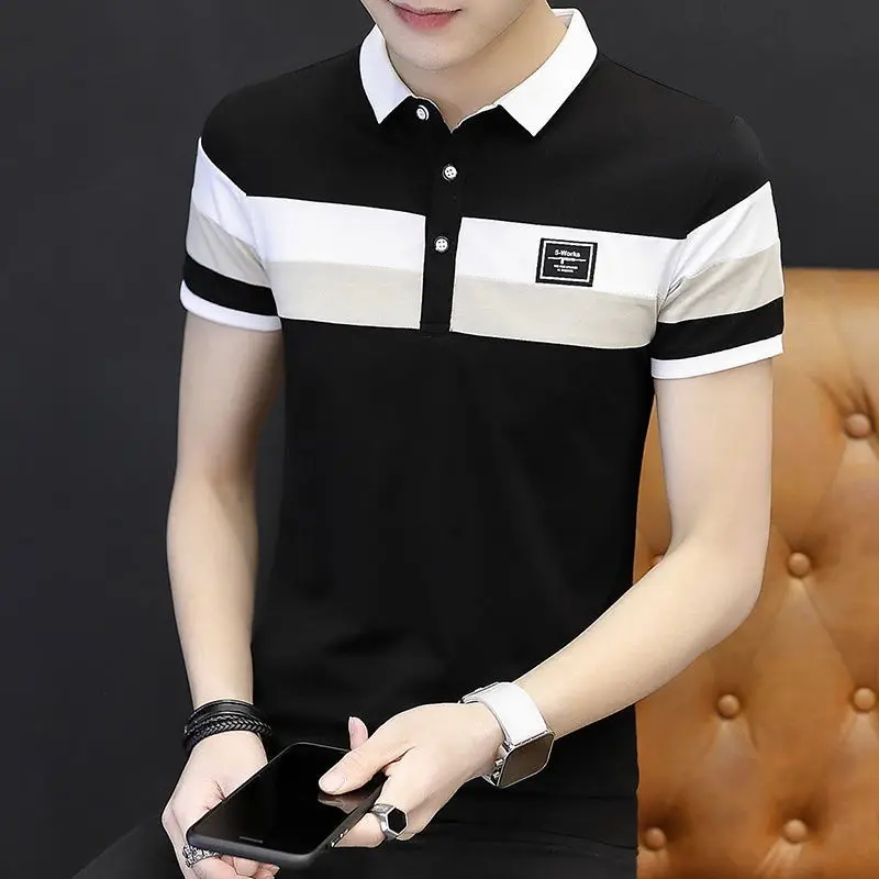 Áo Thun Cotton Nguyên Chất Ngắn Tay Cho Nam, Áo Polo Có Ve Áo Dáng Ôm Hàn Quốc, Đẹp Trai, Hợp Thời Trang, Lớp Nền, Mùa Hè