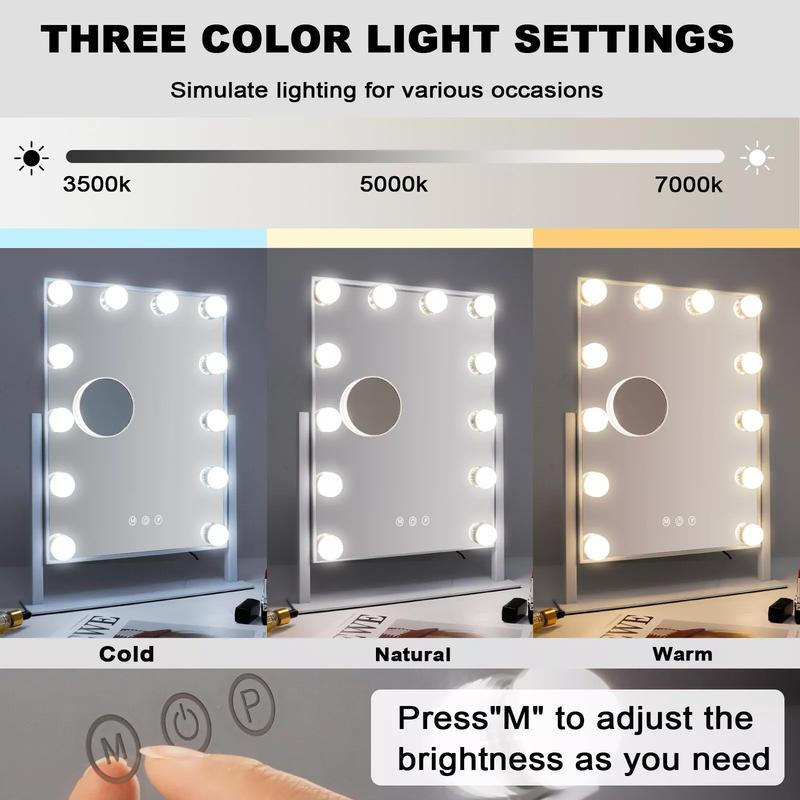 FENCHILIN Hollywood Vanity Make Up Mirror with 12 LED Lights 360° Rotation Decor 2
