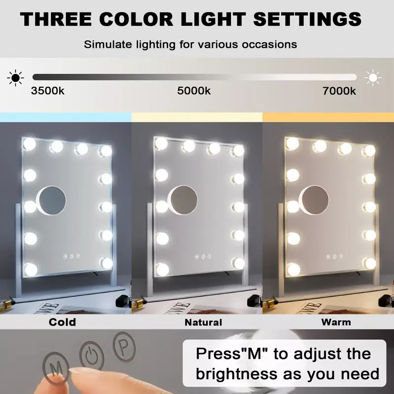 FENCHILIN Hollywood Vanity Make Up Mirror with 12 LED Lights 360° Rotation Decor 2