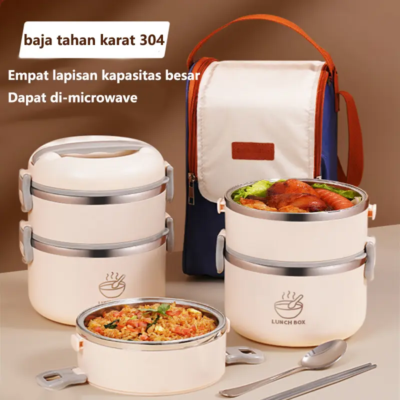 [COD]Mangkuk Kotak Makan Siang Terisolasi Multi Lapis Dapat Dimicrowave Portabel Kapasitas Besar Kotak Makan Siang Pekerja Kantor Rumah dengan Ember Nasi(Dilengkapi dengan peralatan makan dan tas termal)