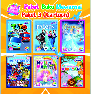 MEWARNAI TAYO, FROZEN, CINDERELA, TRANFORMER, PONY, BINATANG Anak Books
