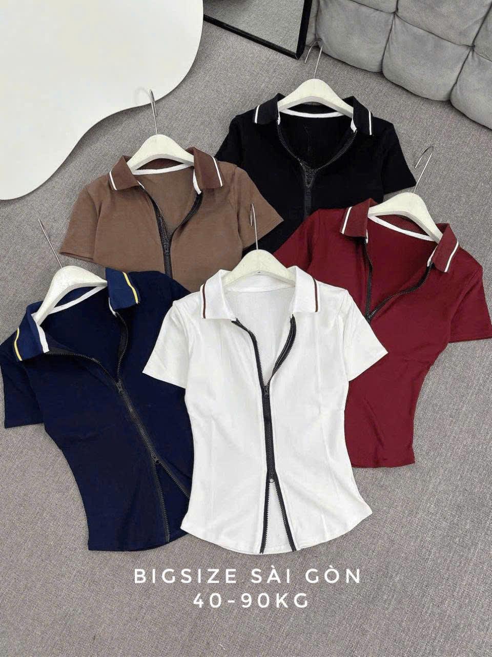 Bigsize Sài Gòn Áo Thun Nữ Ngắn Phối Dây Kéo Vải Thun Ruby Cao Cấp Thanh Lịch Bigsize 45–90kg Dễ Thương Nữ Women Top Nhung - B.1666