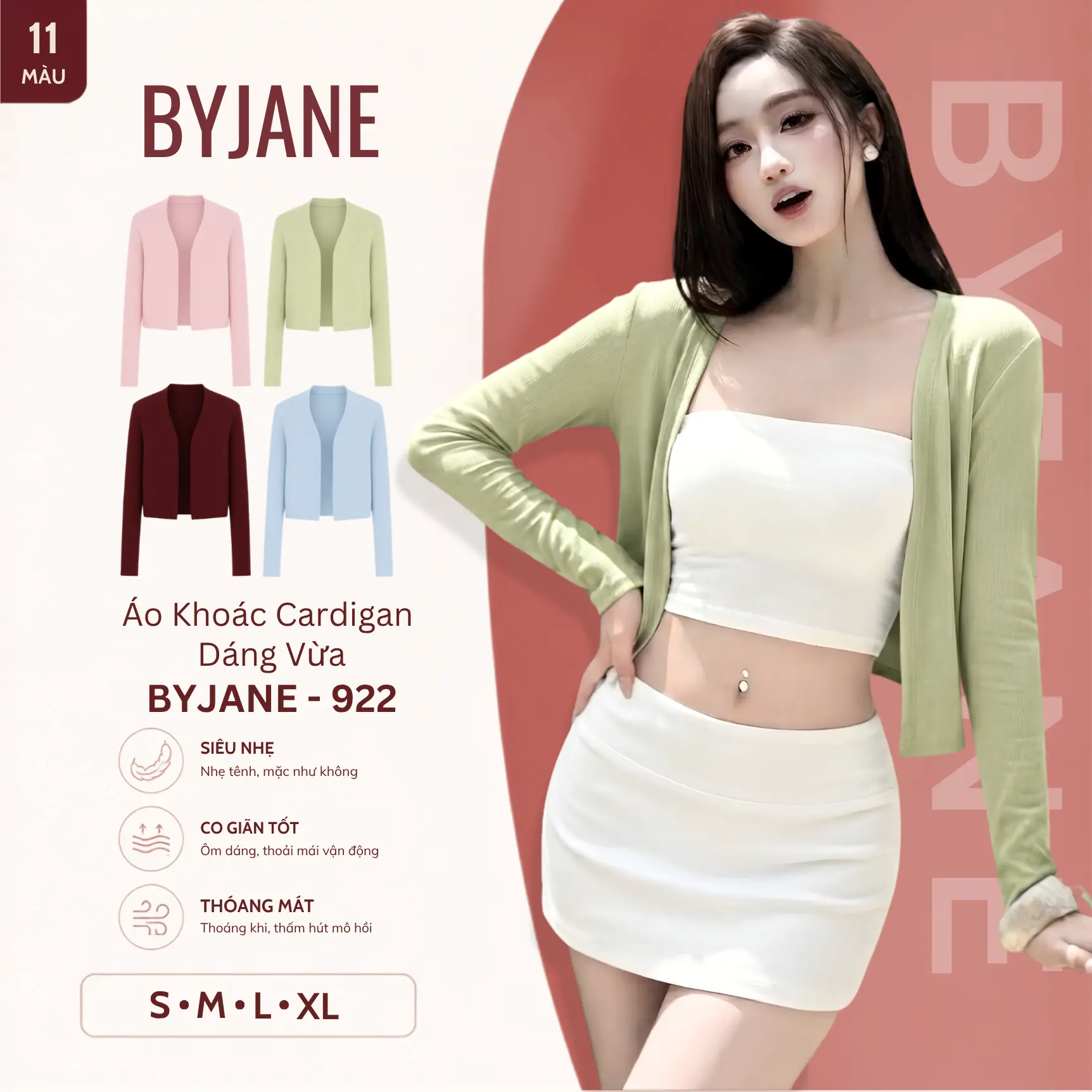 [ MÀU MỚI ] Áo khoác Cardigan Dáng Vừa Midway thanh lịch BYJANE Chất Thun Mịn Co Dãn 4 Chiều - 922 | BigBuy360 - bigbuy360.vn