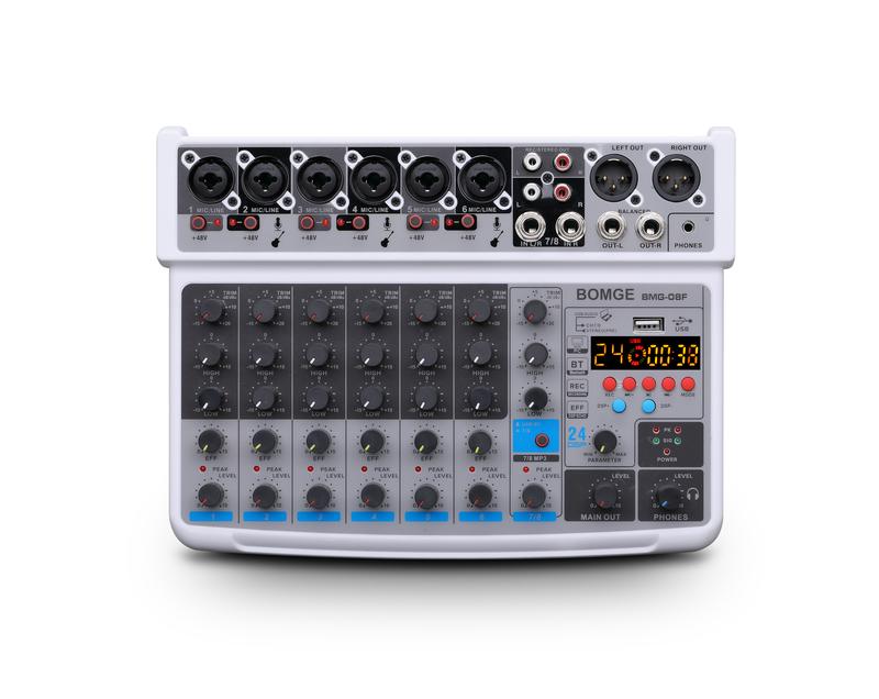 Product Introduction of BOMGE-mini 8 Channel Audio Mixer, Line Mixer, DC 5V, with MP3 Player, Bluetooth, 48V U Disk, 24DSP Effect, USB Recording Suitable for small club or bar, studio recording 7