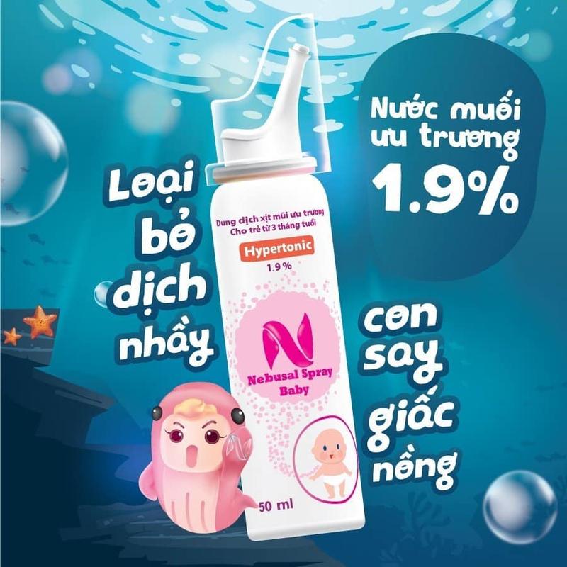 Xịt Mũi Nebusal Spray Baby 1,9% - Nước Muối Ưu trương - Giúp Giảm Nghẹt Mũi Sổ Mũi 50ML cho trẻ em từ 3 tháng tuổi trở lên Cho Bé
