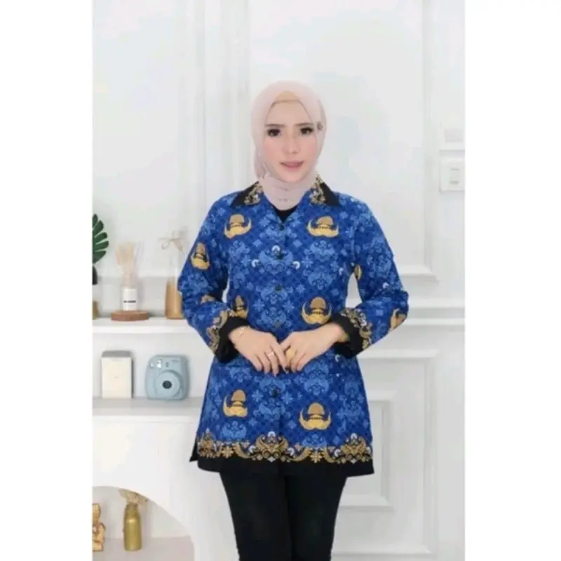 Seragam Korpri Terbaru 2023 Pria dan Wanita Lapis Furing Kerah Hitam Katun 40s Atasan Batik Baju Panjang Motif 3