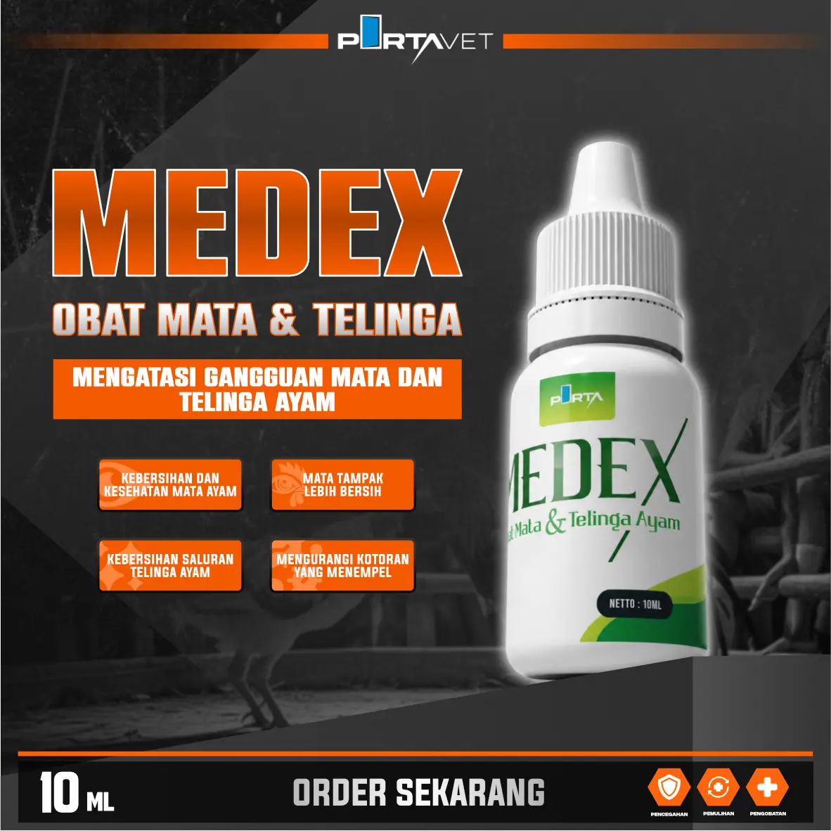 MEDEX 10ml - Obat Mata Ayam dan Telinga RADANG TELINGA untuk Semua Jenis Ayam Mengobati Infeksi Mata dan Telinga Aman dari Bahan Herbal Alami