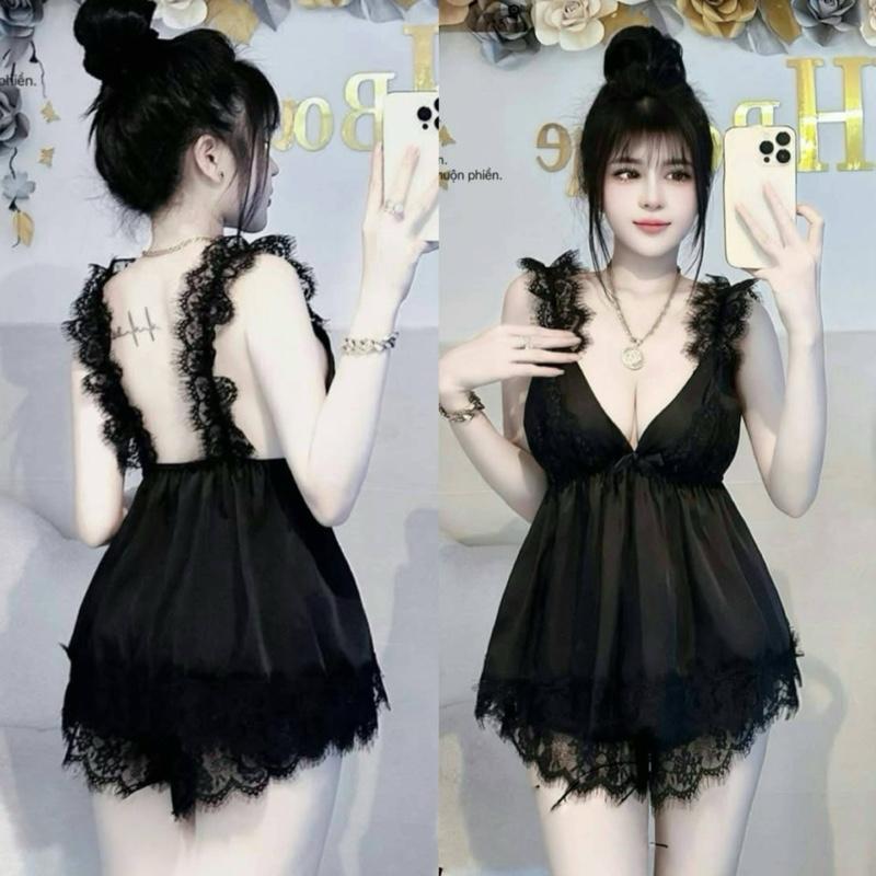 Bộ đồ ngủ thiết kế cao cấp ren nhún vai bigsize từ 43-70kg ( TẶNG KÈM MÚT)