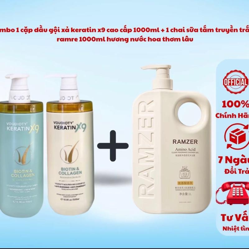 [TẶNG SỮA TẮM 1000ML] Cặp Dầu Gội Xả Voudioty Keratin X9 Biotin & Collagen 500ml, Dầu Cặp Chính Hãng An Toàn Mềm Mượt
