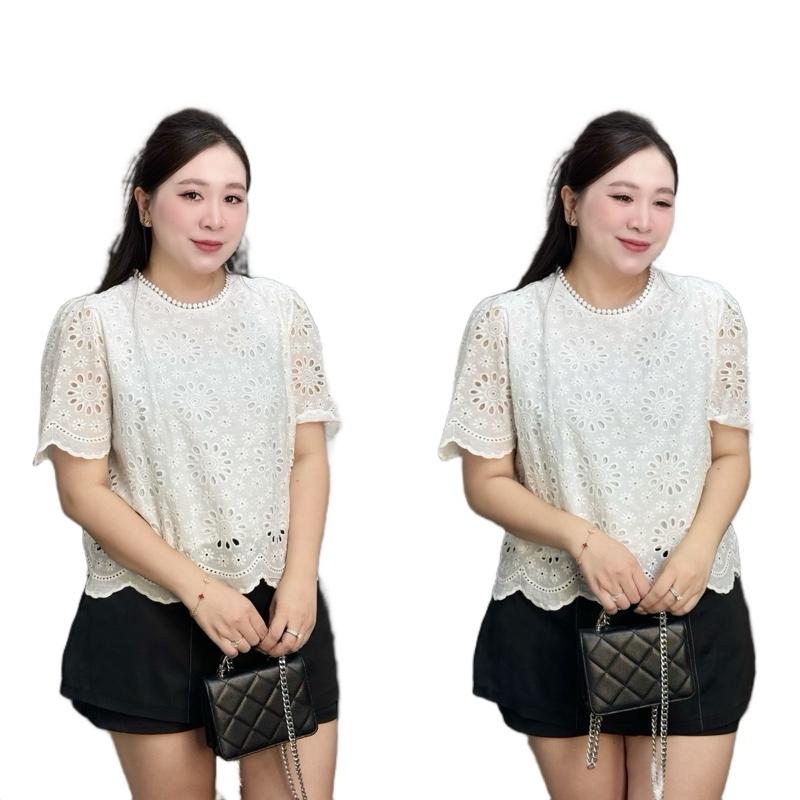 Set áo ren hoa trắng chân váy đen CLLEE bigsize nữ (21362) Top