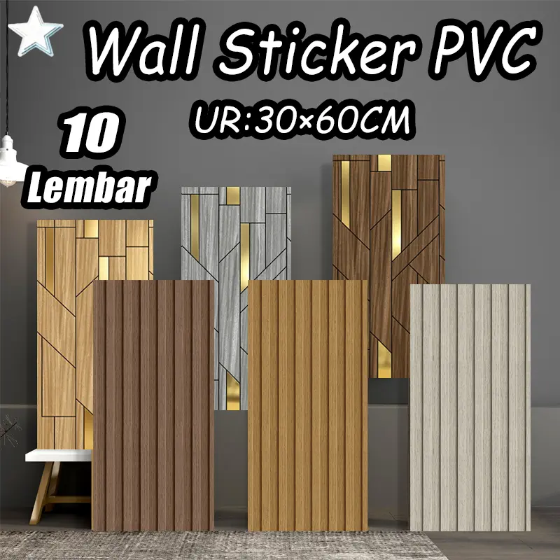 PAKET 10 Lembar Wallpaper Vinyl Motif Kayu Premium Tahan Air / Wall Panel PVC / Stiker Dinding Marble Mudah Dipasang