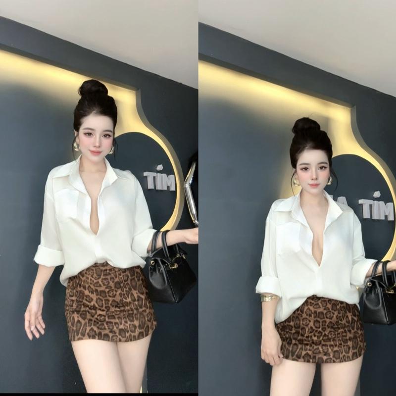 S14 Set Áo Sơmi Lụa Tay Dài Mix Chân Váy Beo Sang Chảnh • NA TÍM Clothing