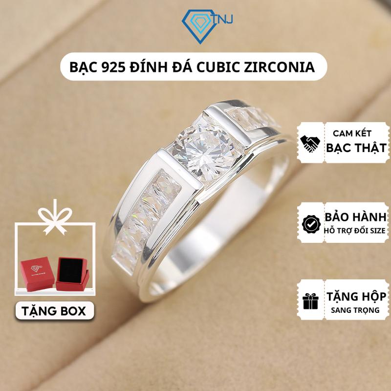 Nhẫn bạc nam đính đá Baguette chìm cao cấp NNA0807 - Trang Sức TNJ 