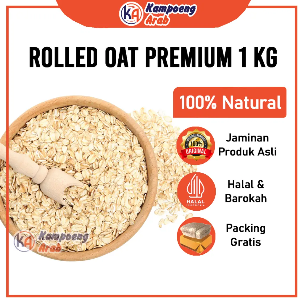 Organic Rolled Oat 1 kg Premium Sarapan Sehat Rendah Kalori & Tinggi Serat