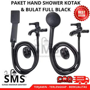 gravino shower paket lengkap bulat kotak black hitam Air Peralatan Keran