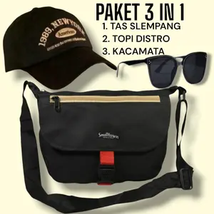 Paket Beli 1 Dapat 3 Tas Selempang 3 Ruang Gratis Topi Distro dan Kacamata Pria Wanita Cowok Skena Body Bag