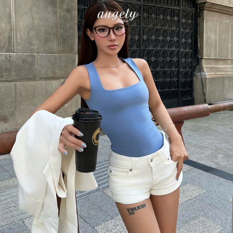 Quần Short Jean Nữ Cạp Thấp Thêu Chữ A Ôm Mông Tôn Dáng Co Giãn Nhẹ Basic Cá Tính Augety Studio CECE SHORT