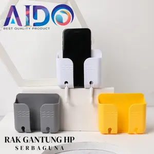 AIDO RAK GANTUNG HP CHARGER REMOTE TV AC TEMPEL TEMBOK HOLDER PHONE CAS TEMPEL DINDING HOOK HANDPHONE Plastik dengan Lubang Charger Praktis dan Rapi