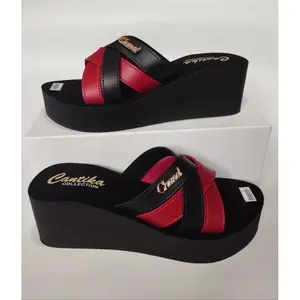 Sandal Wedges Wanita Sendal Motif Selop Tali Kombinasi Silang kekinian Cewek