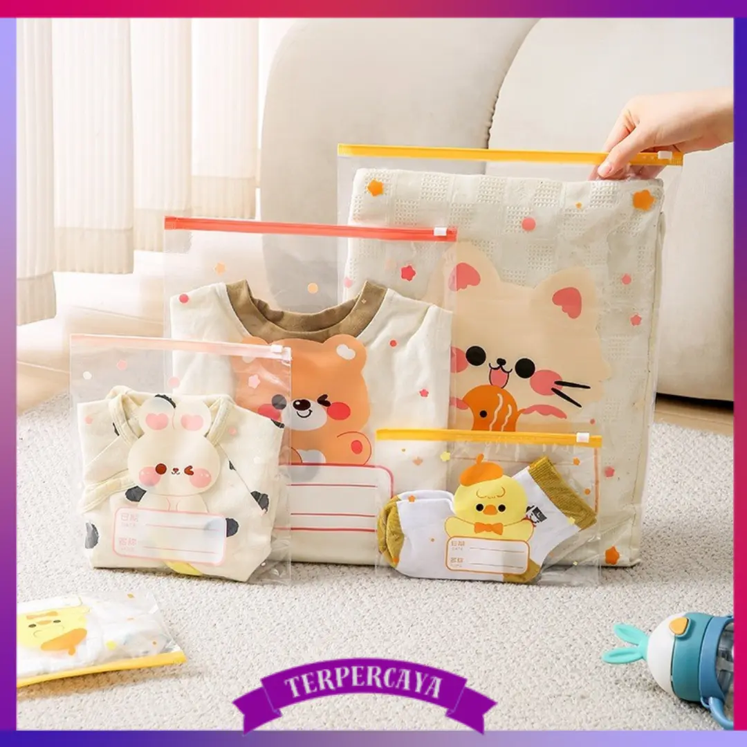{TST} COD- Travel Zipplock Baju Serbaguna Pouch Organizer Karakter Travel Bag Tempat Penyimpanan Pakaian Transparant Motif Kartun
