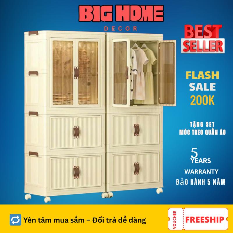 (TẶNG MÓC TREO) Tủ Quần Áo Gấp Gọn Trẻ Em 56cm – Nhựa PP Nguyên Sinh, An Toàn Cho Bé, Có Bánh Xe Xoay 360 Độ