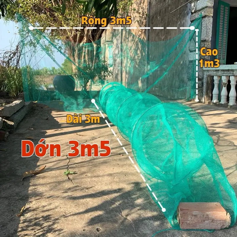 DỚN LƯỚI RỌ Chặn Sông, Lổ 4 Li, Miệng Rộng (2m/ 3,5m/ 4,5m/ 7,5m). Lưới Rọ Xanh Thu Tôm Cá Nhỏ