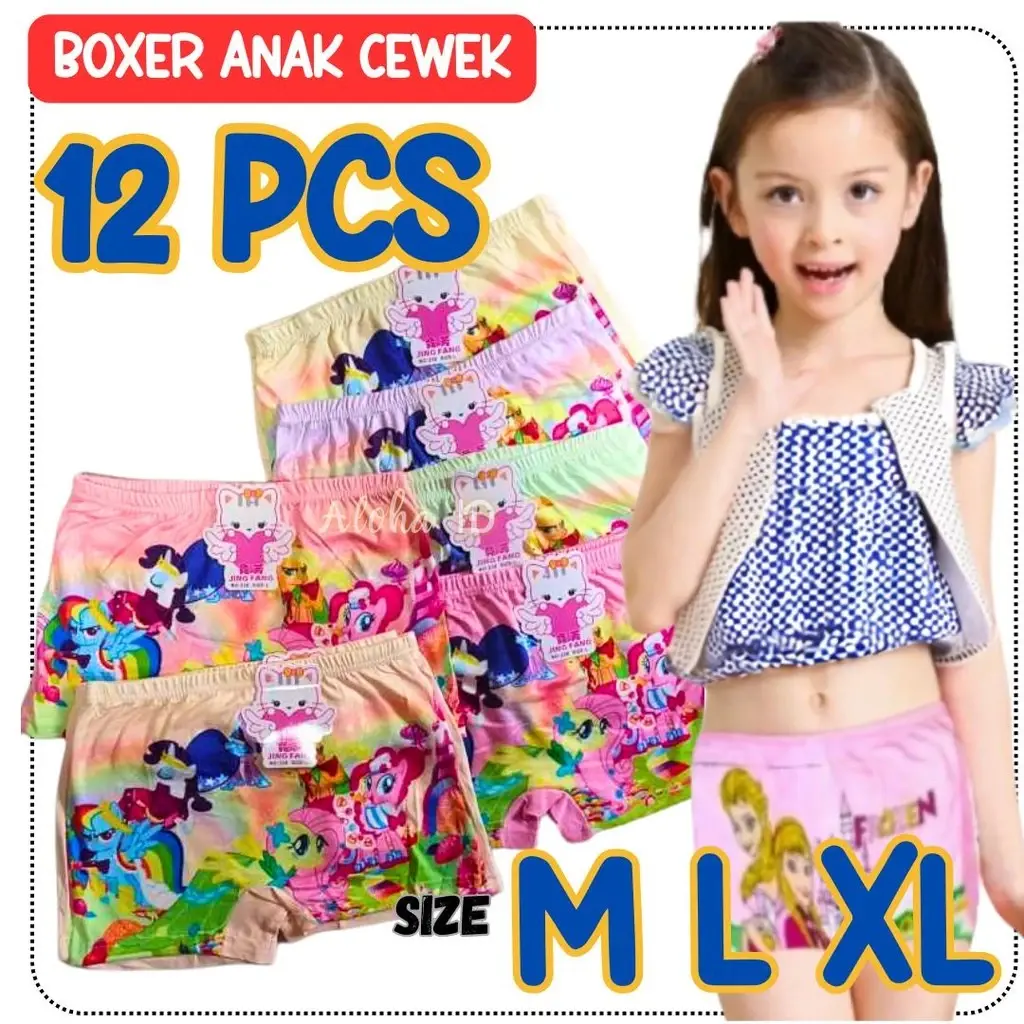 Katun Fashion Celana Boxer Anak Perempuan Happy Girl Bahan Super Nyaman & Premium Cocok Untuk Renang Santai Ukuran M L XL