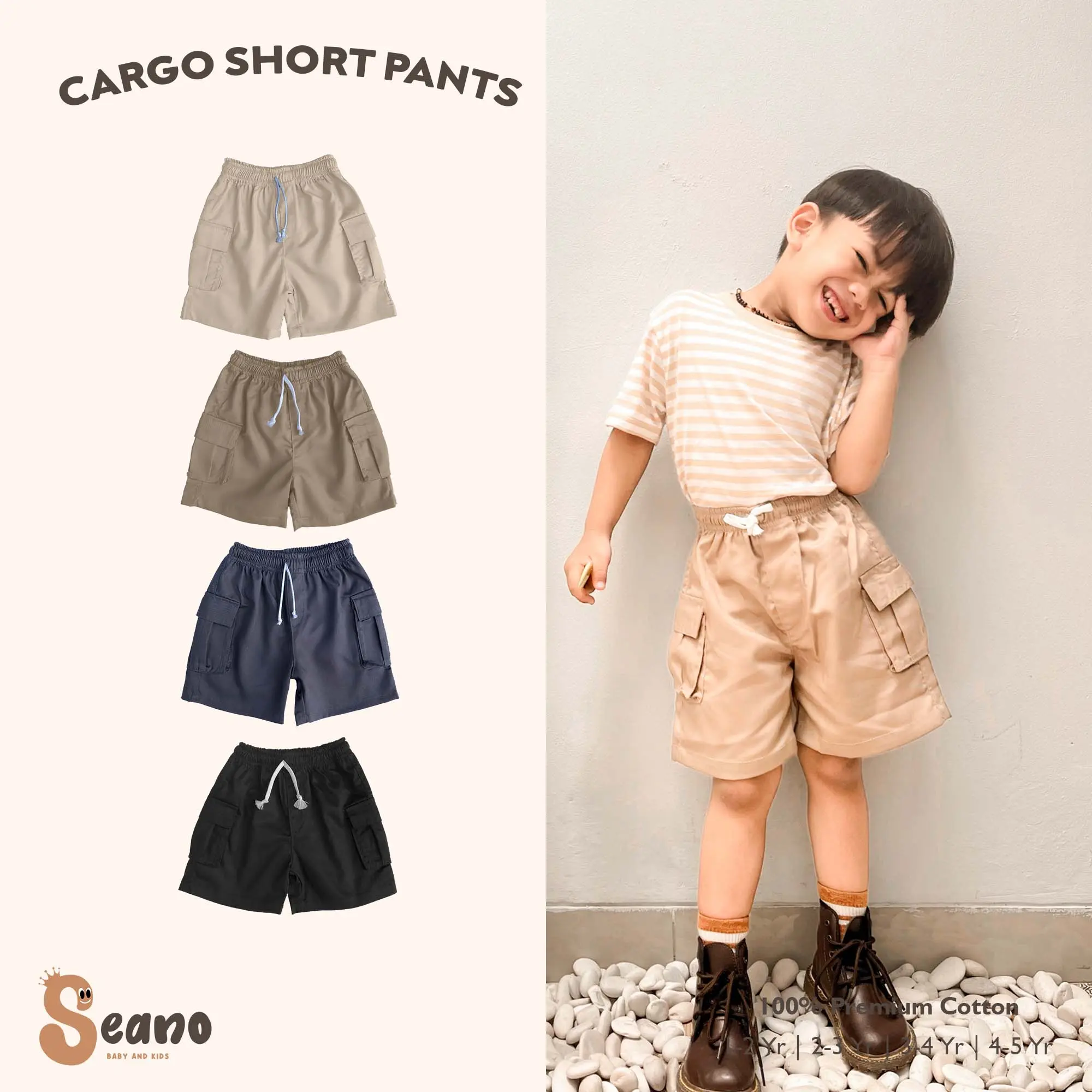 Celana Cargo Pendek Anak 1-5 Tahun Balita Unisex Cotton Drill Kids