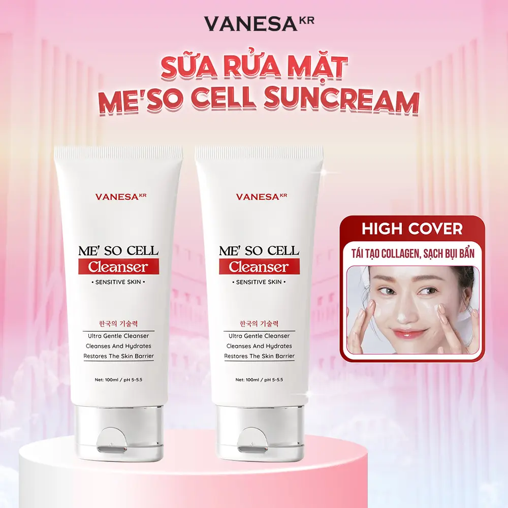 Sữa rửa mặt Me'so Cell Suncream Vanesa sạch bụi bẩn, sạch da 100ml cho da nhạy cảm