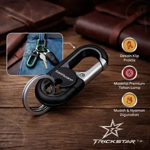 Gantungan Kunci Carabiner Keychain Clip Stainless Steel A3746 Desain Minimalis Double Ring Aman untuk Segala Kunci