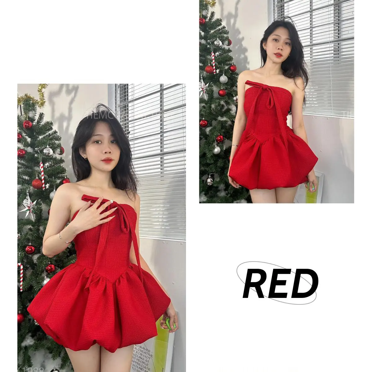 [Set 1] Đầm Dự Tiệc Nữ Dáng Phồng Trái Bí Dễ Thương Tiểu Thư Dáng Ngắn Kèm Quần Đen / Trắng Women Dress | BigBuy360 - bigbuy360.vn
