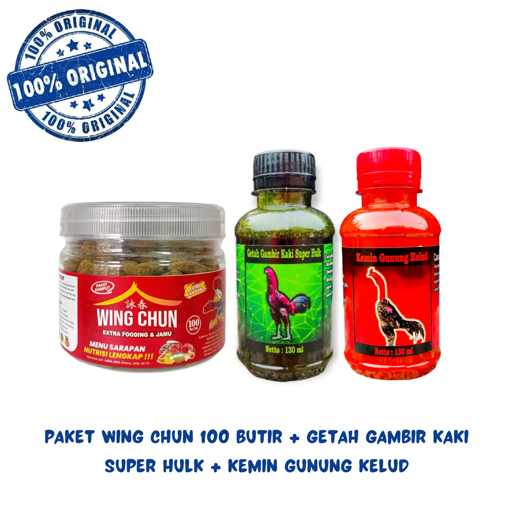 jamu ayam PAKET WING CHUN 100 BUTIR + GETAH GAMBIR HULK + KEMIN GUNUNG KELUD BOTOL