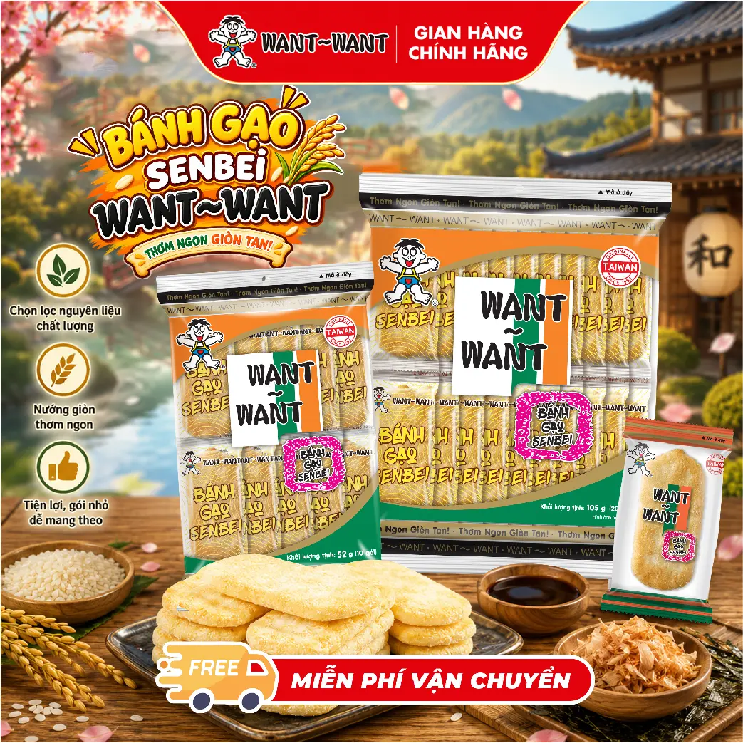 BÁNH GẠO SENBEI WANT-WANT VỊ NƯỚC TƯƠNG NHẬT BẢN LOẠI 52G & 105G