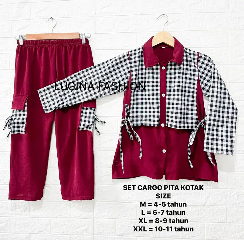 Baju dan Celana Anak Perempuan PITA KOTAK 4-11 tahun Oneset Anak perempuan Fashion viral Lebaran 0