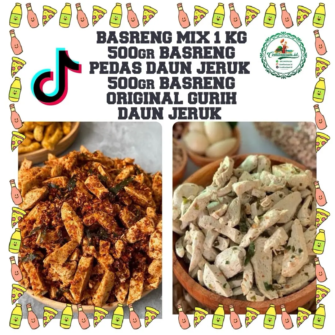 Basreng campur / mix 1 kg Basreng Pedas Daun Jeruk 500gr+Basreng Original Daun Jeruk 500gr