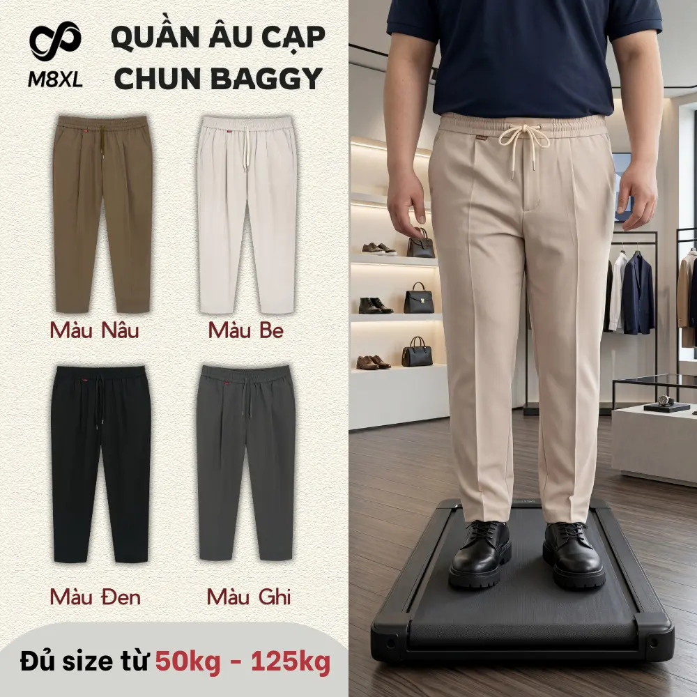 [ CÓ BIGSIZE - M8XL ] Quần âu cạp lưng chun form baggy chất tuyết mưa, form baggy tôn dángNam Menswear Pants 3 Màu đen, be, ghi. Trơn Ôm gọn xl thường có thể giặt máy tối giản đời thường thanh lịch quần dài