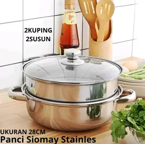 Panci Siomay 2 Susun Stainles / Panci Kukus Steamer Stainles 2 Tingkat / 2kuping