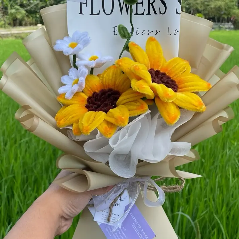 Buket bunga matahari, buket kawat bulu, buket artificial, gift, wisuda, anniversary 1