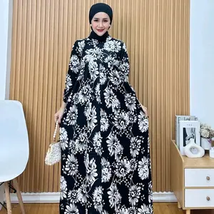 Gamis Bunga Matahari Cantik Wanita Kekinian by BatikM3 Collection Rayon Motip Gamis Busana Muslim Panjang Nyaman