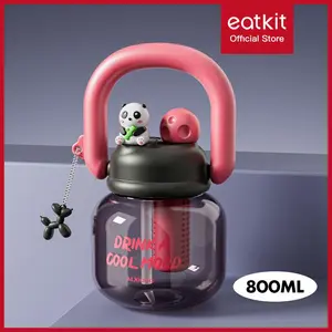 Eatkit Botol Minum Transparan Karakter Lucu 800ml Snager Tumbler Infused Handle Linlin Tritan