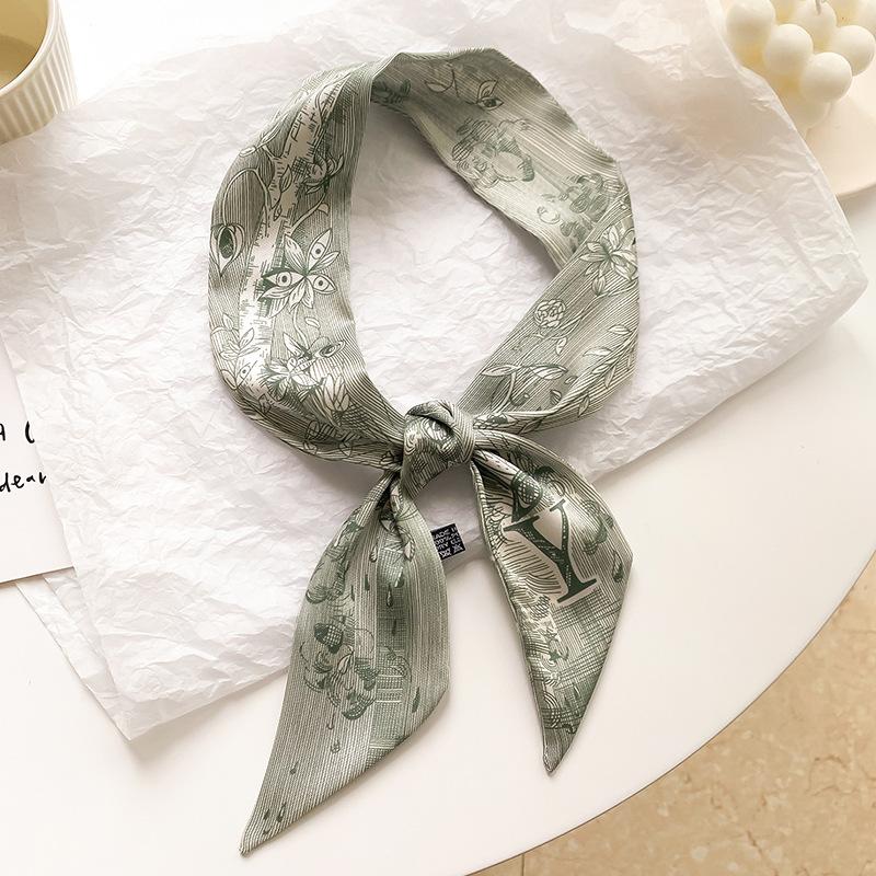 Product Introduction of New Brand Fashion Letter Pattern Women Silk Riband Handle Bags Scarf Small Ribbon Hair Band Headband Scarves & Wraps Hair Ties for girls A-Z 33