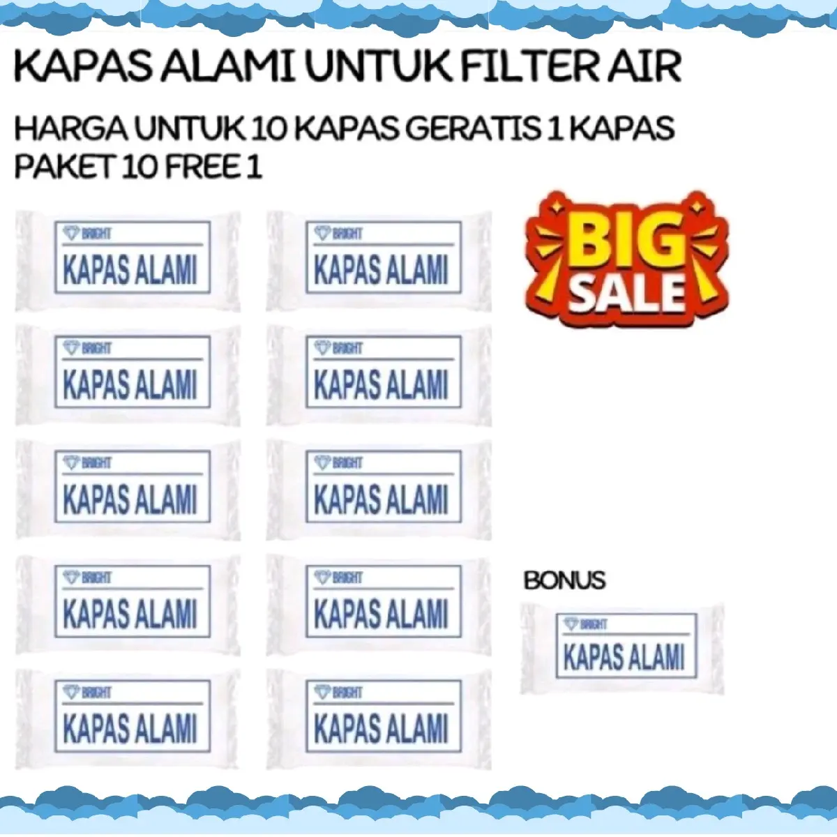 PAKET 10 KAPAS BONUS 1 KAPAS READY KAPAS ALAMI UNTUK FILTER AIR PEMURNIAN AIR READY KAPAS ALAMI VIRAL UNTUK SARINGAN AIR WATER FILTER ZERNII WARNA PUTIH BERSIH KAPAS PREMIUM SERBA GUNA PERLENGKAPAN KEBUTUHAN RUMAH TANGGA KAMAR MANDI DAPUR KAPAS Karbon