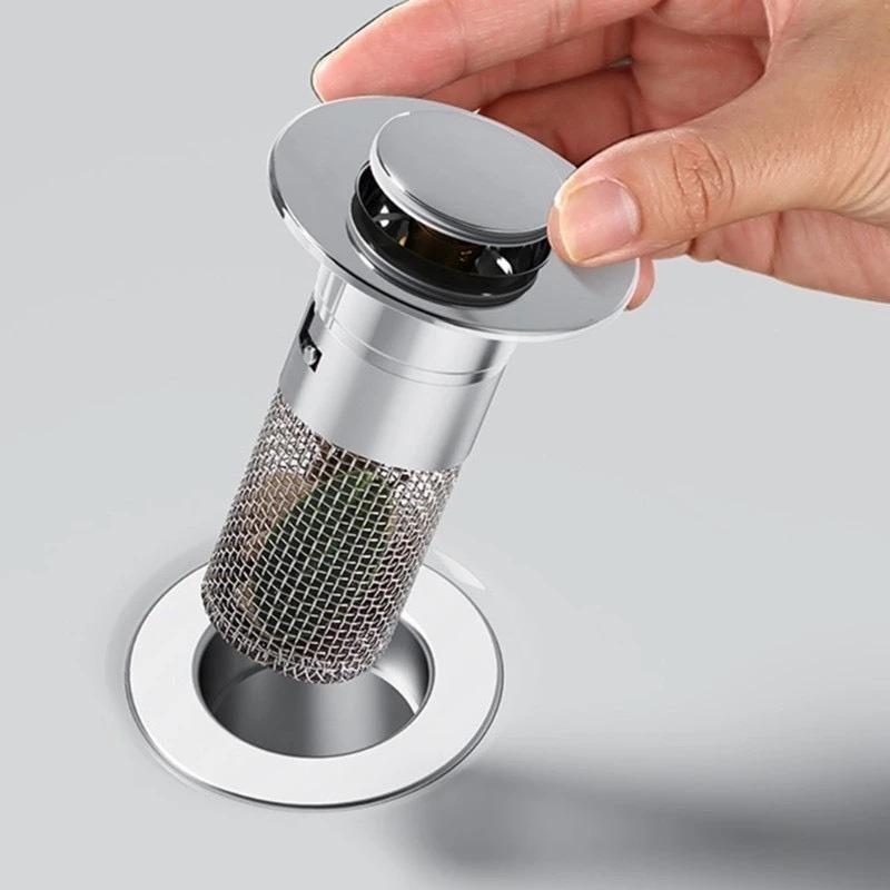 Nút Chặn Thoát Nước Nhấn Xả Lavabo Ngăn Mùi, Lọc Rác Bồn Rửa Mặt