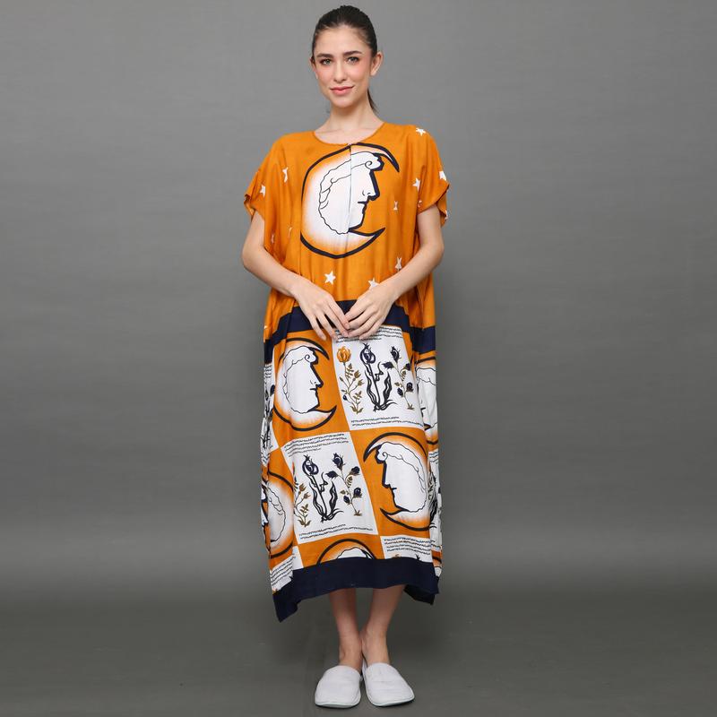 daster tidur wanita dewasa kekinian lengan pendek bahan katun rayon bali motif etnik mesir busui / bumil frendly ld 130 panjang 115cm halya shop 4