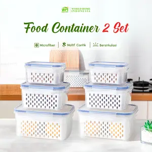 WHI - 2 SET 6 PCS Kotak Plastik Tutup Pengunci Dilengkapi Saringan Tempat Buah dan Sayur Wadah Multifungsi [12]
